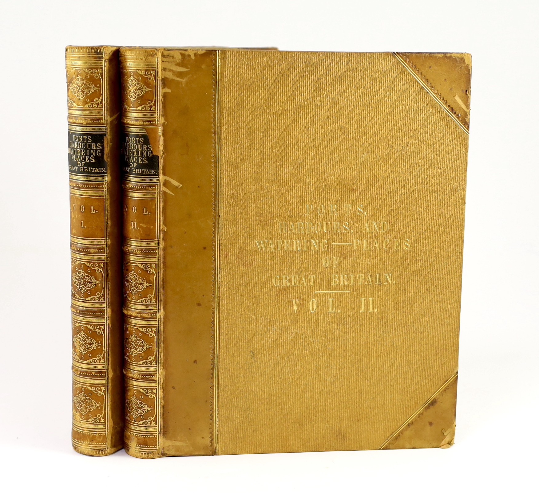 Finden, William - Views of Ports, Harbours & Watering Places of Great Britain, illustrated by W.H. Bartlett, 2 vols, illustrated by W.H. Bartlett et al, with engraved titles and 123 plates, 4to, contemporary half calf, J